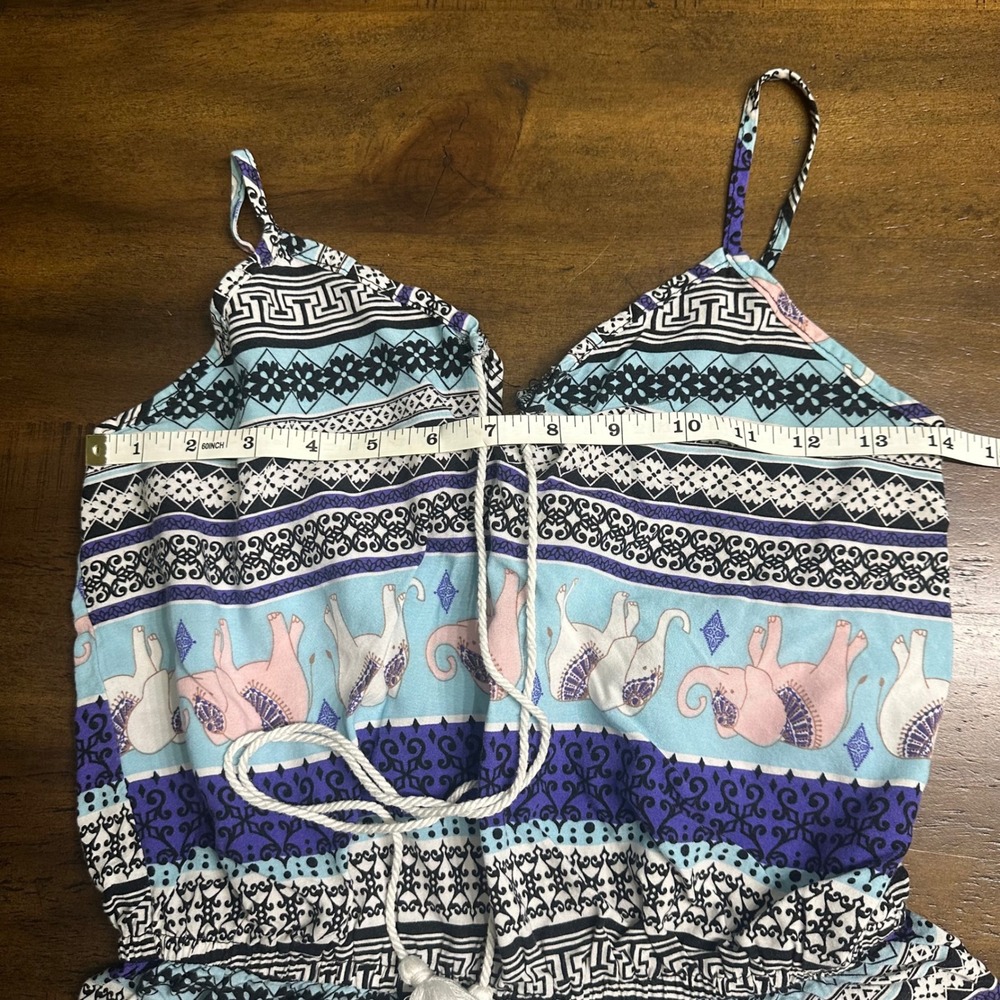 Rue21 Womens Blue Purple Elephant Print Boho Tassel Tie Romper Medium - Picture 4 of 7